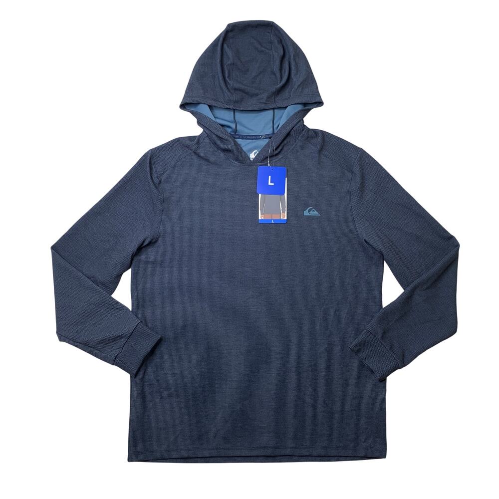 Quiksilver Hoodie Men L Large Blue Regular Fit Dryflight Textured Moisture Wick